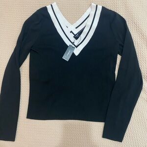 Express SILKY SOFT FITTED TIPPED DOUBLE V-NECK SWEATER